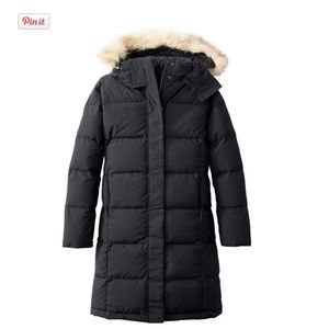 Womens LL Bean down parka winter coat with zipper faux fur hood